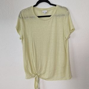 $10 SALE J Jill Linen T Shirt Size Medium Light Green Tie Front Spring Basic